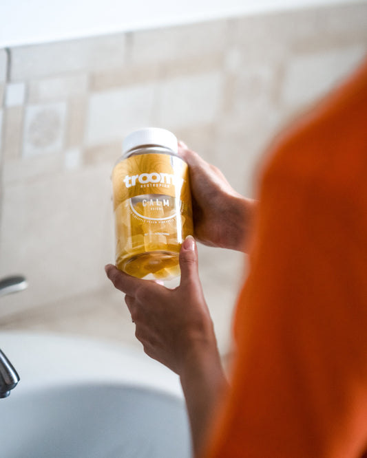 Calm - Reishi - Pineapple Peach - Zen Moment - Woman Holding Jar - Troomy Nootropics in Whittier, CA
