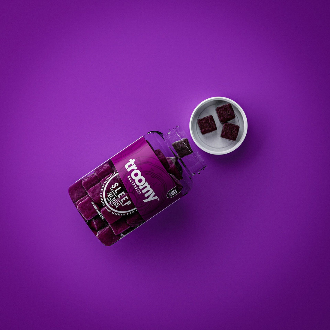 Sleep - Reishi and Melatonin - Black Raspberry - Wind Down Blend - Sleep Jar Flat Lay - Troomy Nootropics in Whittier, CA