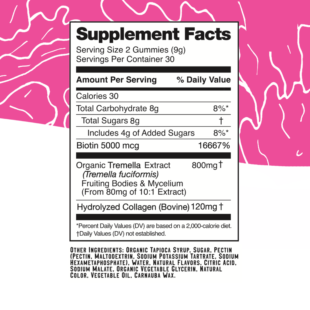 Shine Beauty Gummies - Tremella + Biotin for Skin and Hair - Supplement Facts Panel - Troomy Nootropics in Whittier, CA