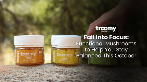 functional mushroom jars on a log in the wilderness