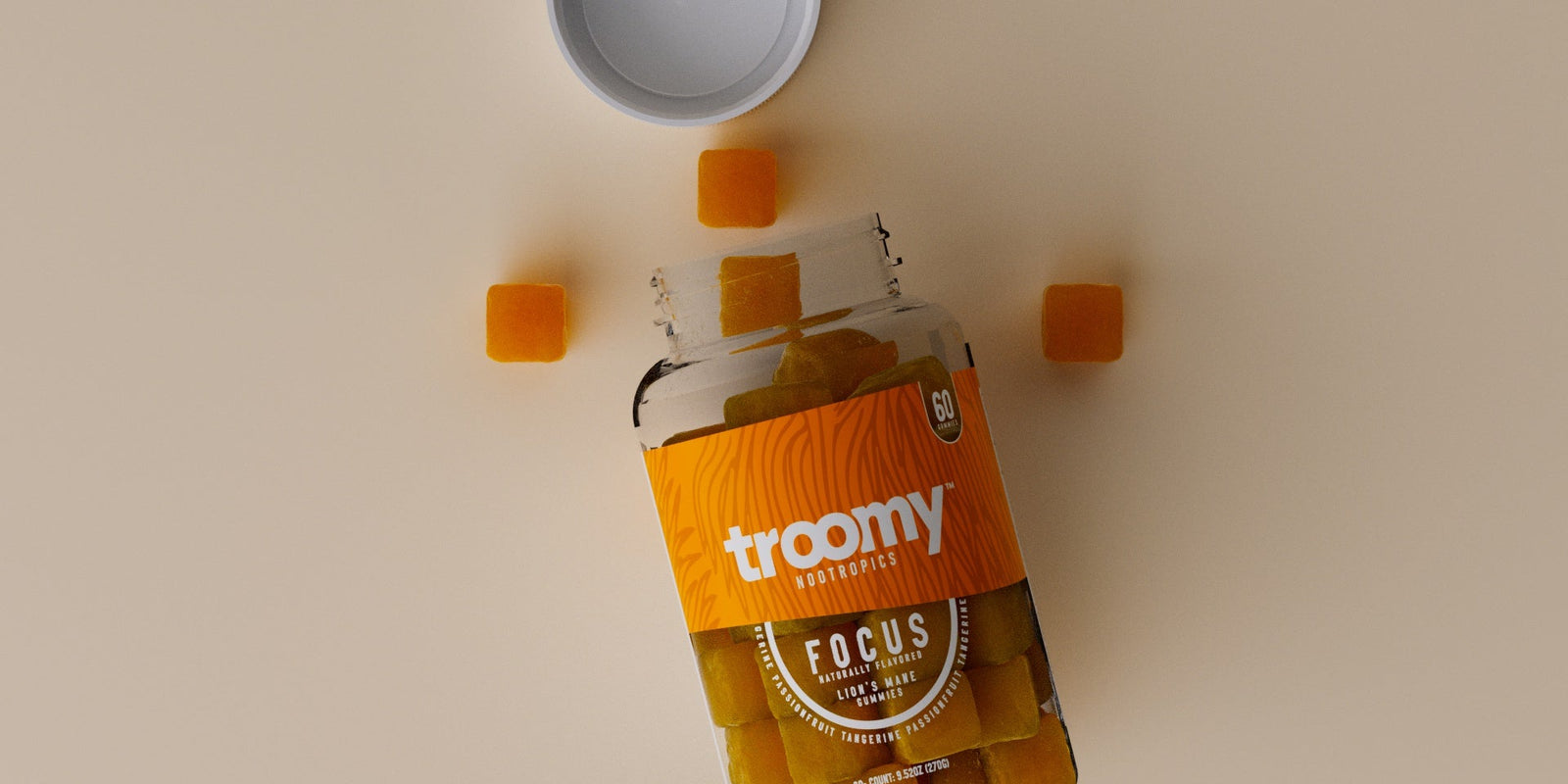 Focus Lion’s Mane Gummies - Tangerine Passionfruit Brain Support - 60ct Jar - Troomy Nootropics in Whittier, CA
