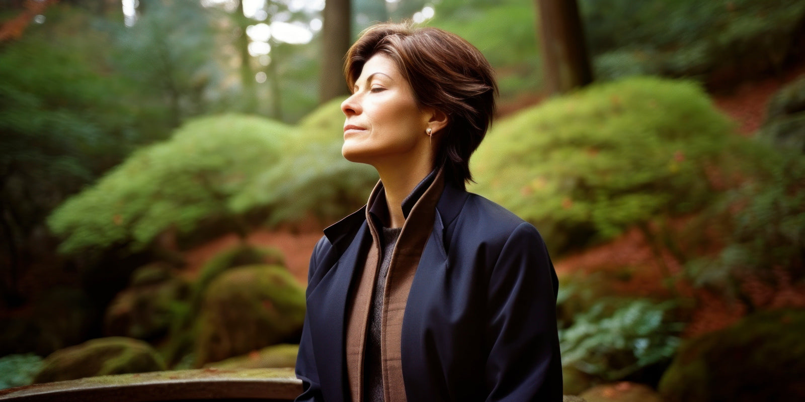 Woman Looking Peaceful in Forest - Calming Supplements - Gummies for Stress 