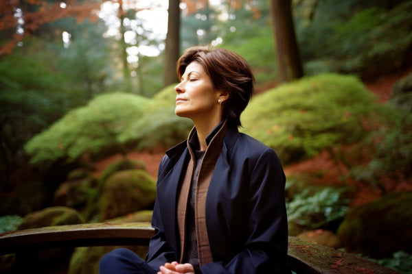 Woman Looking Peaceful in Forest - Calming Supplements - Gummies for Stress 