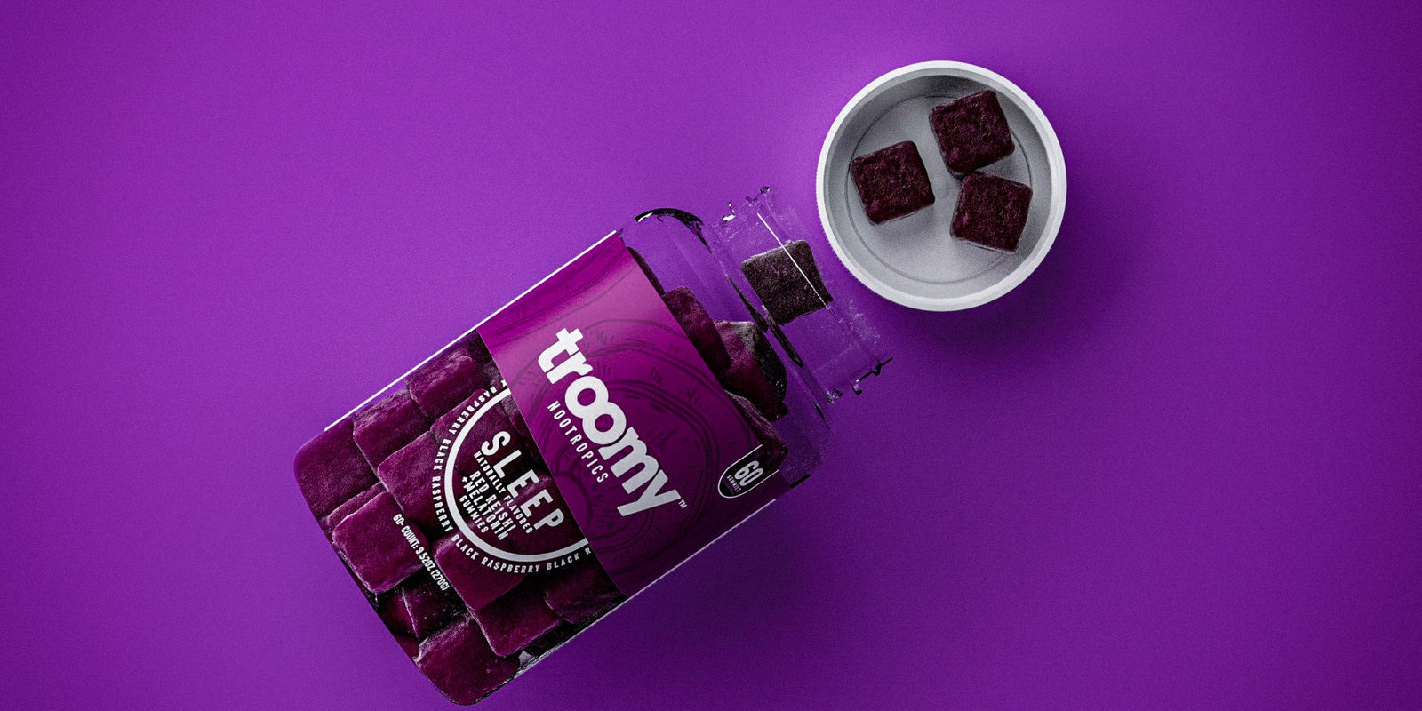 Sleep - Reishi and Melatonin - Black Raspberry - Wind Down Blend - Sleep Jar Flat Lay - Troomy Nootropics in Whittier, CA