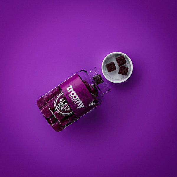 Sleep - Reishi and Melatonin - Black Raspberry - Wind Down Blend - Sleep Jar Flat Lay - Troomy Nootropics in Whittier, CA