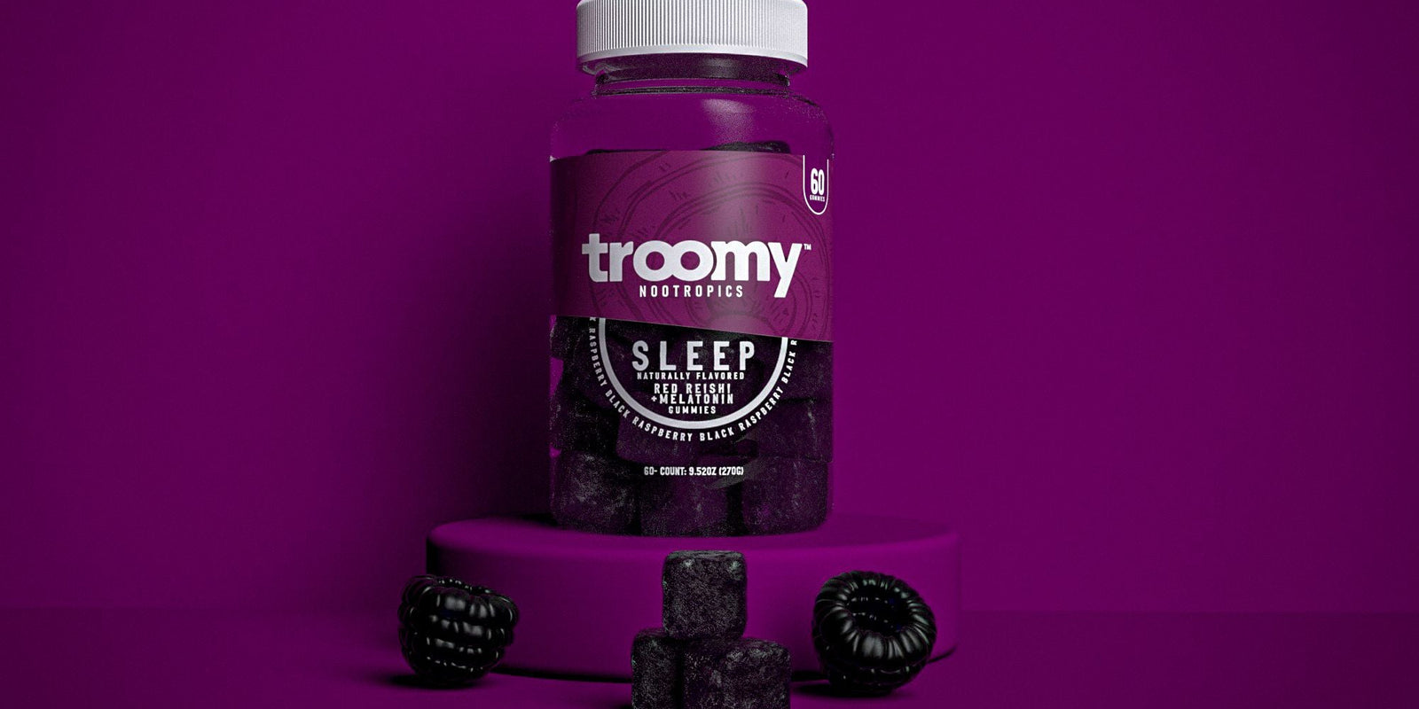 Sleep - Reishi and Melatonin - Black Raspberry - Wind Down Blend - 60 ct. Jar - Troomy Nootropics in Whittier, CA