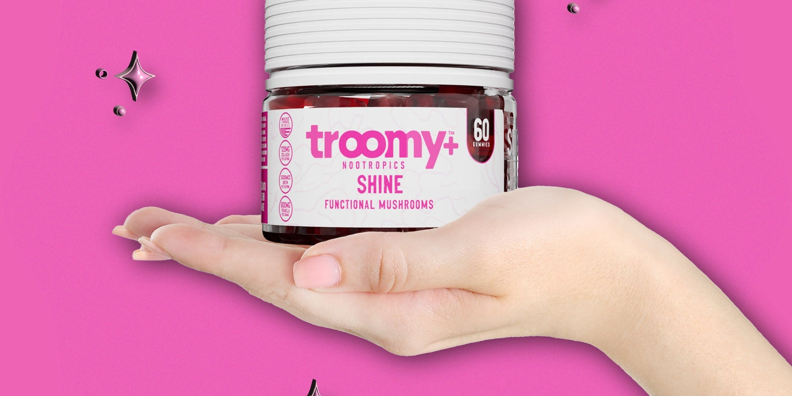 Shine Beauty Gummies - Tremella + Biotin for Skin and Hair - 60ct Jar - Troomy Nootropics in Whittier, CA