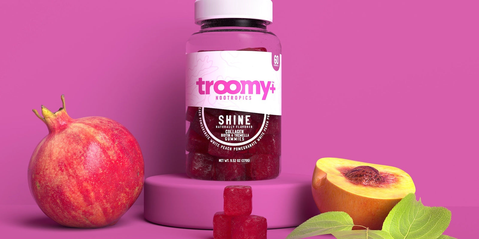 Shine Beauty Gummies - Tremella + Biotin for Skin and Hair - 60ct Jar - Troomy Nootropics in Whittier, CA