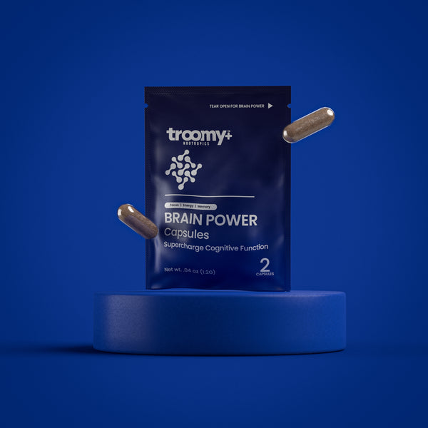 Brain Power - Lion's Mane, Cordyceps, Caffeine - Capsule - Cognition Support - 2Ct Capsule Pouch - Troomy Nootropics in Whittier, CA