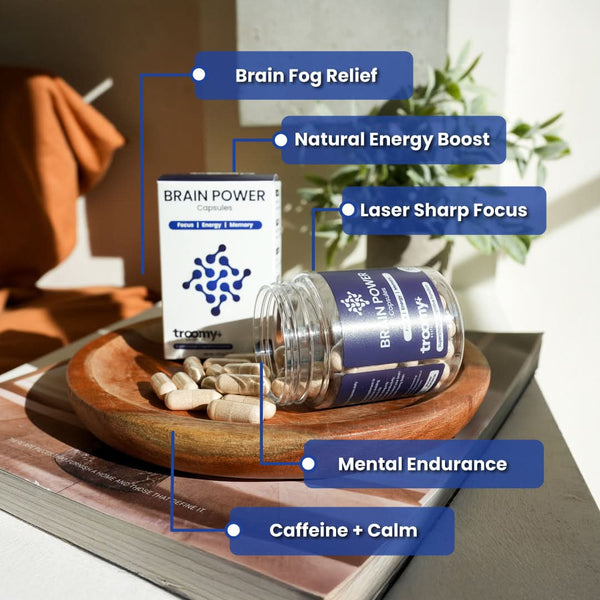 Brain Power - Lion's Mane, Cordyceps, Caffeine - Capsule - Cognition Support - Peaceful Mood - Troomy Nootropics in Whittier, CA
