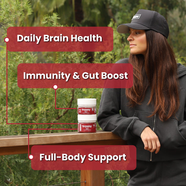 Daily - 14 Mushroom Blend - Strawberry Mango - Daily Nutrition - Lifestyle Image Outdoors - Troomy Nootropics in Whittier, CA
