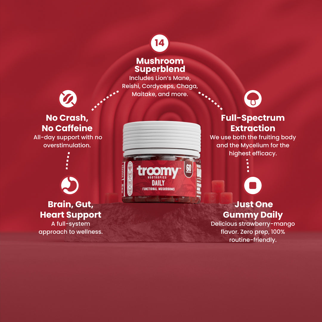 Daily - 14 Mushroom Blend - Strawberry Mango - Daily Nutrition - Top Selling Points - Troomy Nootropics in Whittier, CA