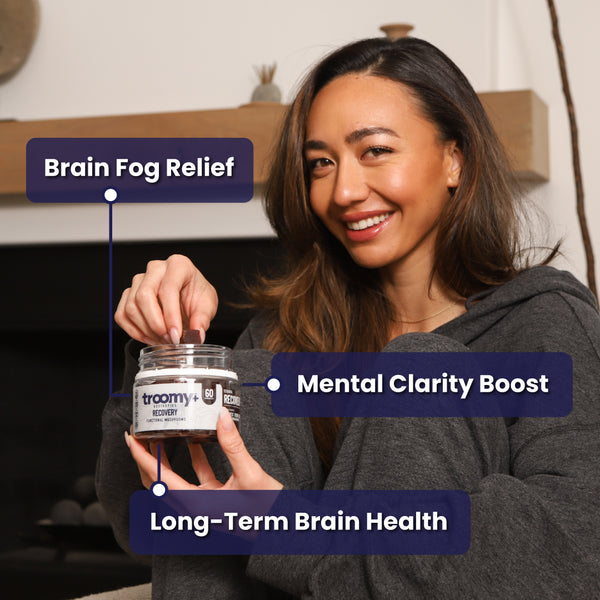 Recovery - Reishi and Ashwagandha - Berry Acai - Restore and Reset - Woman Holding Jar - Troomy Nootropics in Whittier, CA