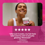 Shine - Tremella and Biotin - White Peach Pomegranate - Product Review - Woman Holding Jar - Troomy Nootropics in Whittier, CA