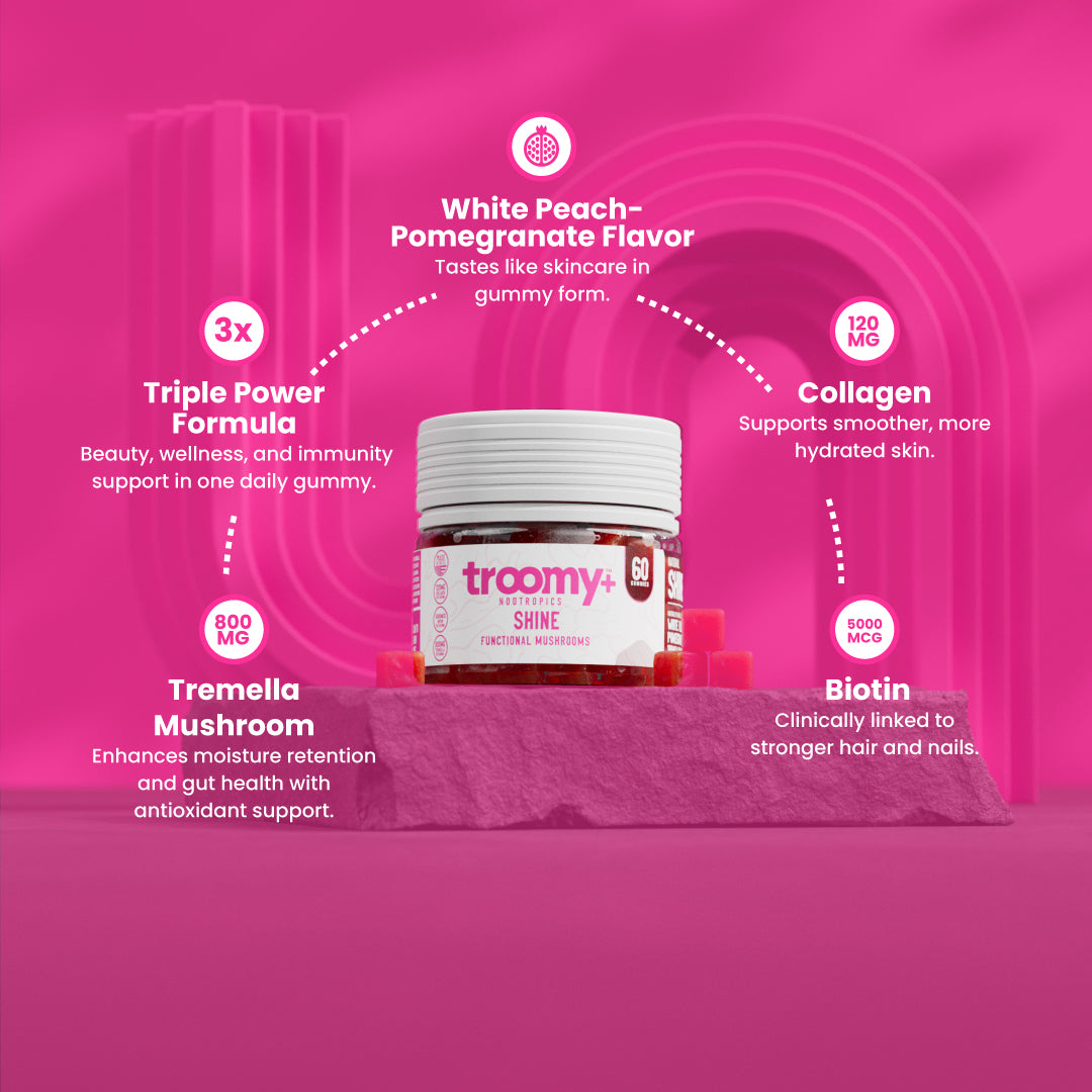 Shine - Tremella and Biotin - White Peach Pomegranate - Beauty Support - Top Selling Points - Troomy Nootropics in Whittier, CA