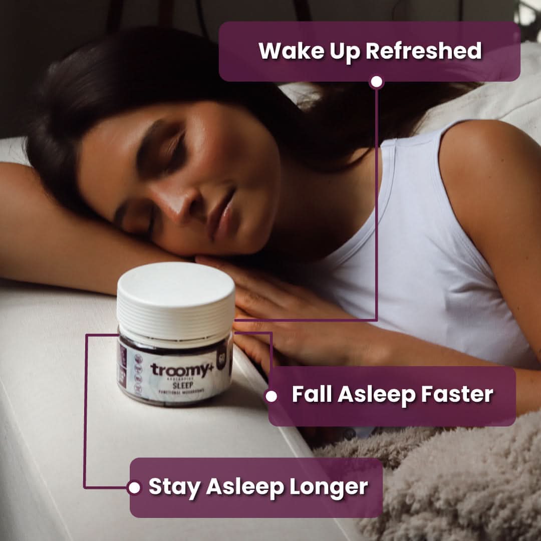 Sleep - Reishi and Melatonin - Black Raspberry - Sleep Support - Woman Sleeping - Troomy Nootropics in Whittier, CA