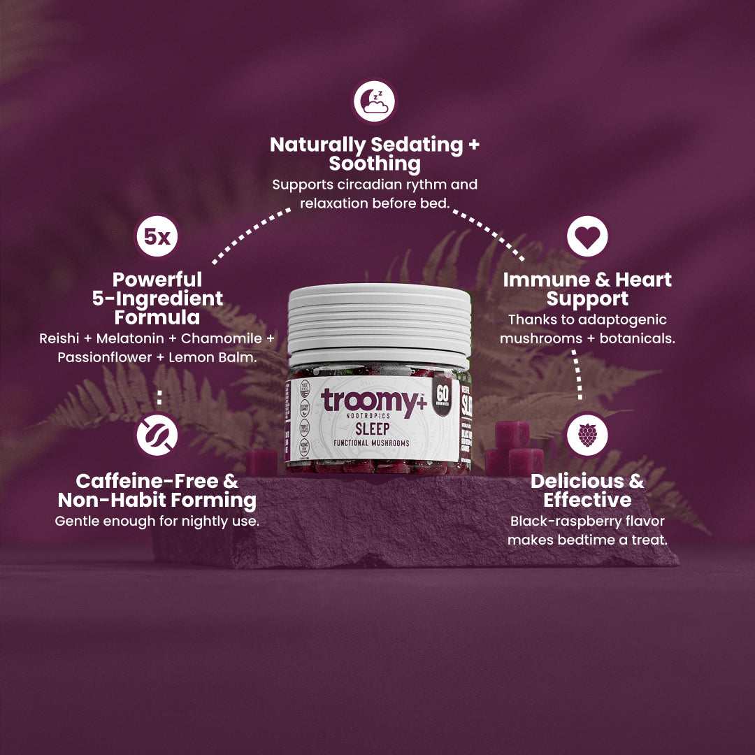 Sleep - Reishi and Melatonin - Black Raspberry - Wind Down Blend - Top Selling Points - Troomy Nootropics in Whittier, CA
