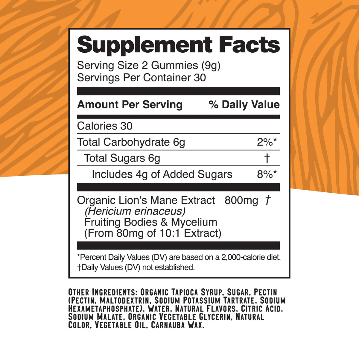 Focus - Lion’s Mane - Tangerine Passionfruit - Brain Boost - Supplement Facts Panel - Troomy Nootropics in Whittier, CA